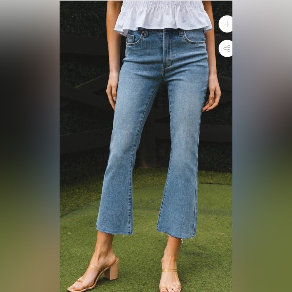 NWT BLANK NYC Denim The Varick Raw Hem Kick Flare High Rise Jeans size 24‎